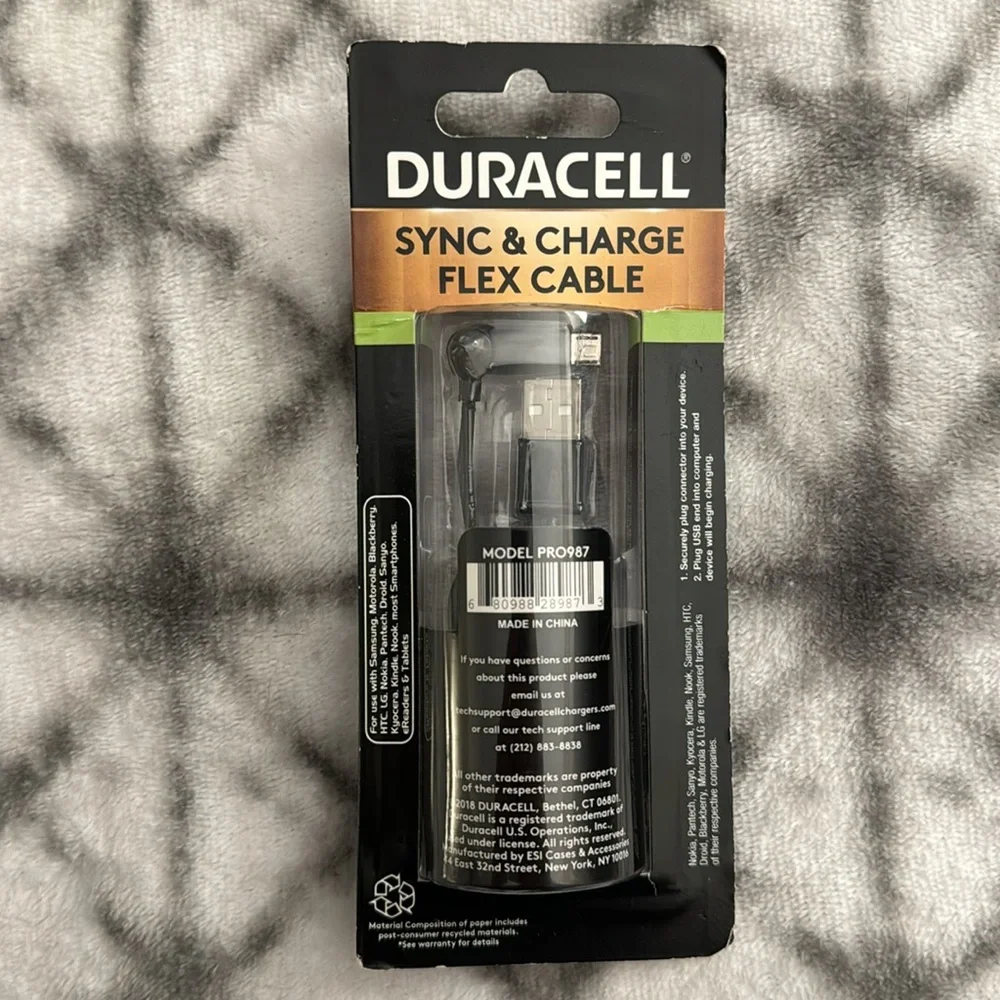 NEW Duracell Sync & Charge Flex Cable - for use with Mocro USB Devices